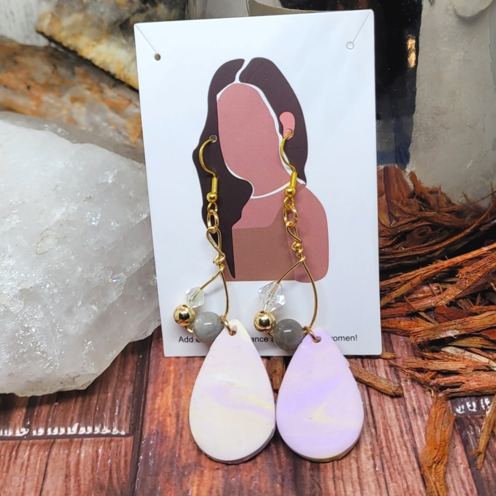 Tear drop Swirly Watercolor Vibes Beaded Wire Earrings